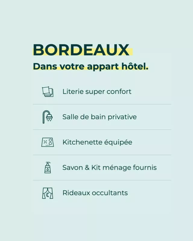 Plus qu'un hébergement, un véritable cocon au cœur de Bordeaux.  🏡 Quelle que soit la durée de votre séjour, nos Appart'Hôtels vous accueillent dans un espace confortable, pratique et chaleureux. Tout ce qu'il faut pour profiter pleinement de votre séjour à Bordeaux.  📲 Réservez votre séjour au meilleur tarif via le lien en bio.  .
.
.  #SLOHostel #Bordeaux #AppartHotel